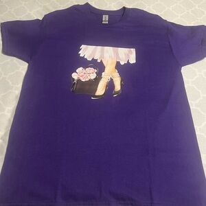 Gildan Purple Tee Womens Medium Balletcore Fashion T Shirt Ballet Bag Heels